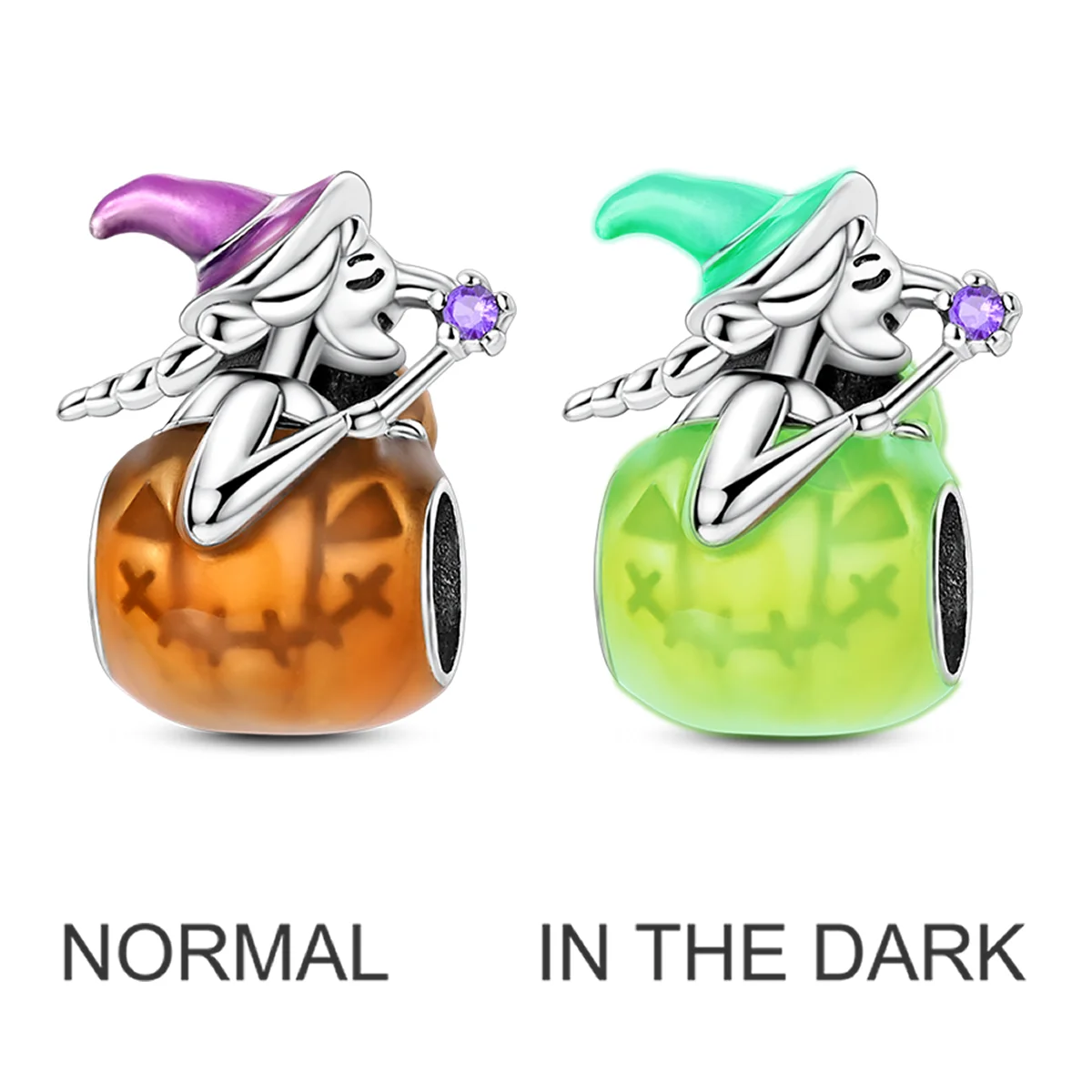 

925 Sterling Silver Witch Charms Bead CZ Zircon Halloween Pumpkin Doll Dangle Fit Original Bracelet DIY Women Jewelry