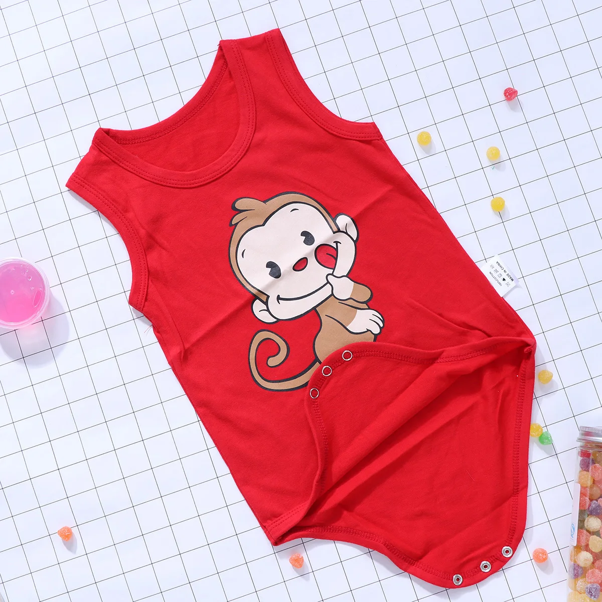

80cm Newborn baby Clothing Cotton Cartoon Sleeveless Climbing Clothes Jumpsuit Casual triangle Romper (Bright )