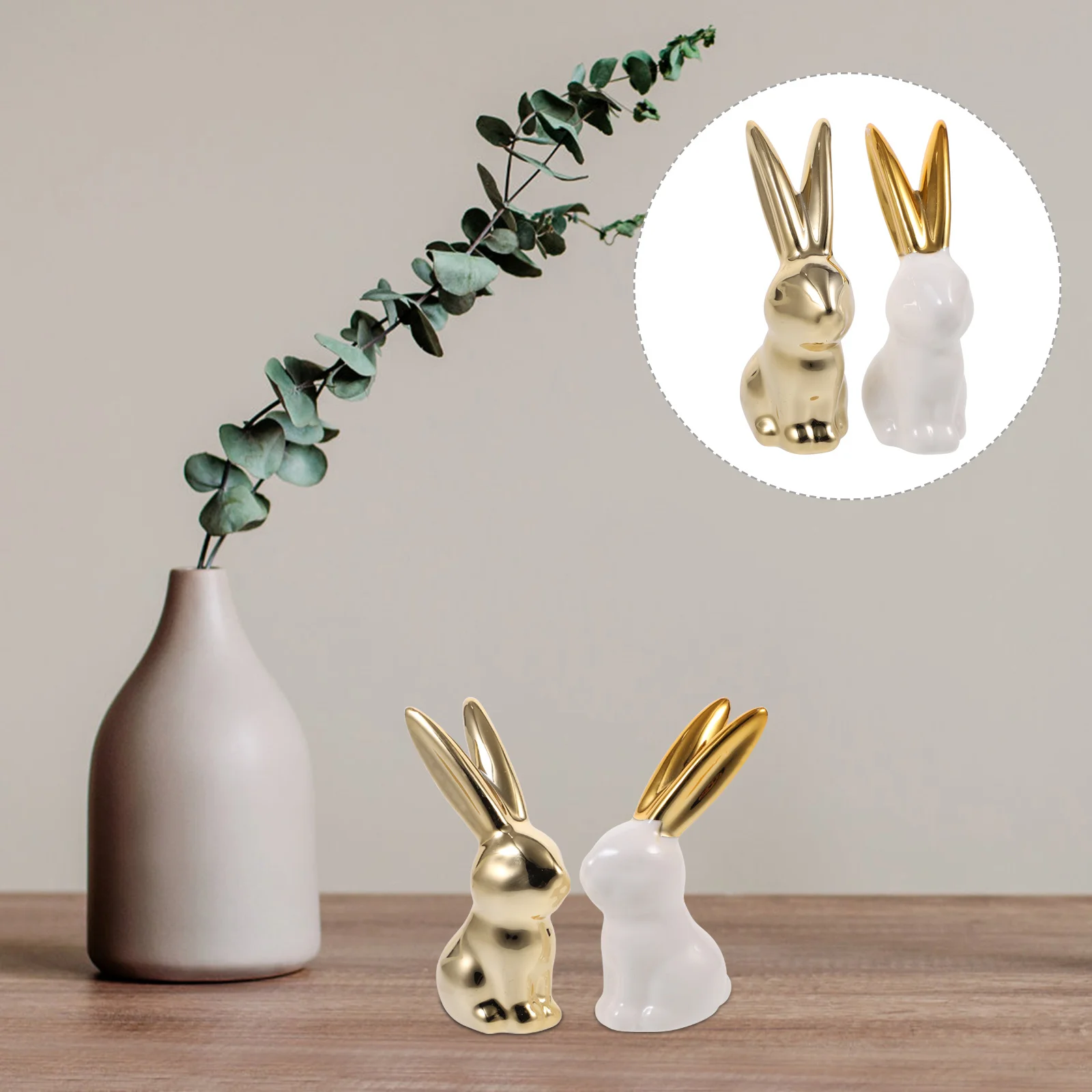 

2Pcs Ceramic Rabbit Figurines Compact Lightweight Carry Desktop Shelf Decoration Festive Presents Ceramic Sculpture