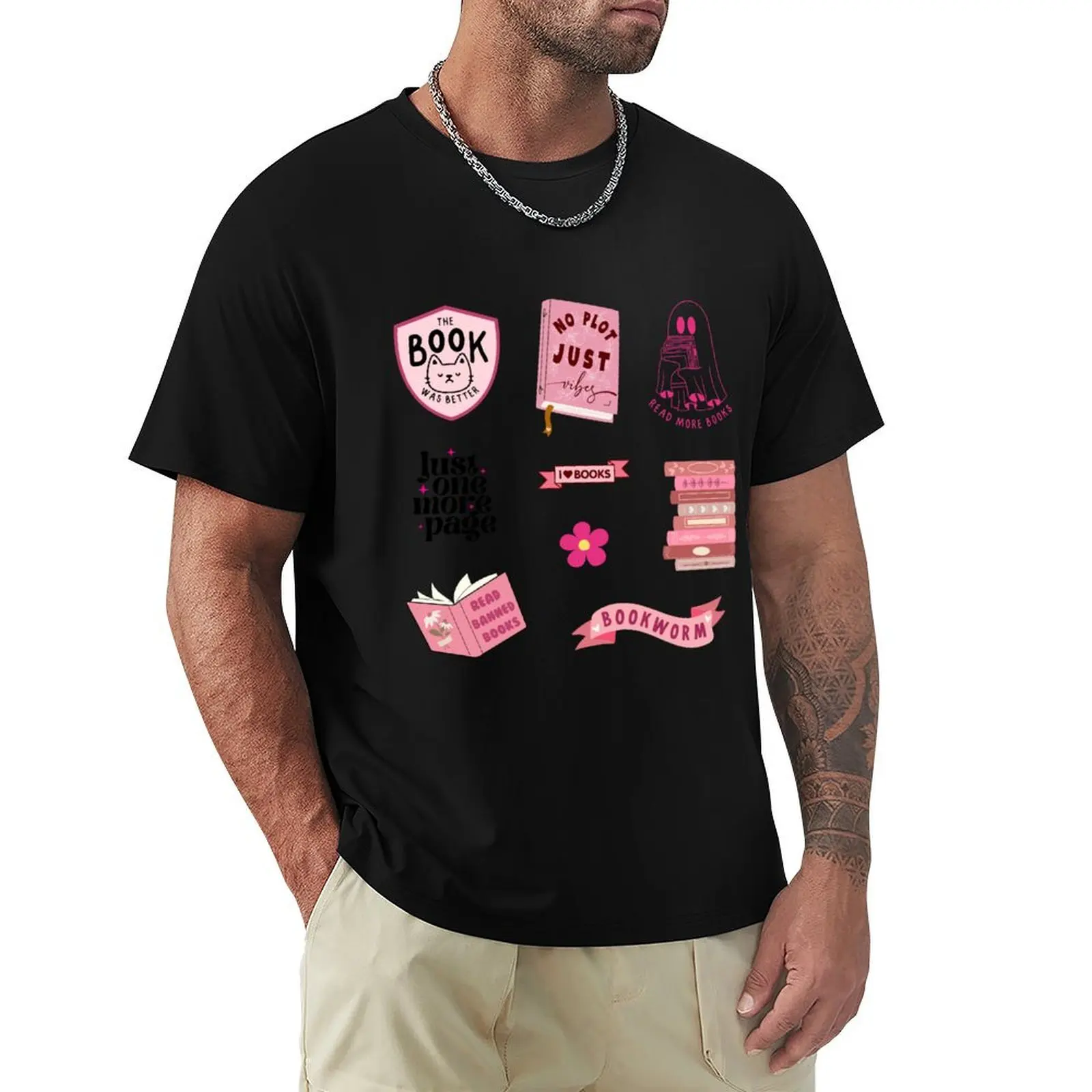 Pink Bookish Pack T-Shirt All Match Print Short Sleeve Top