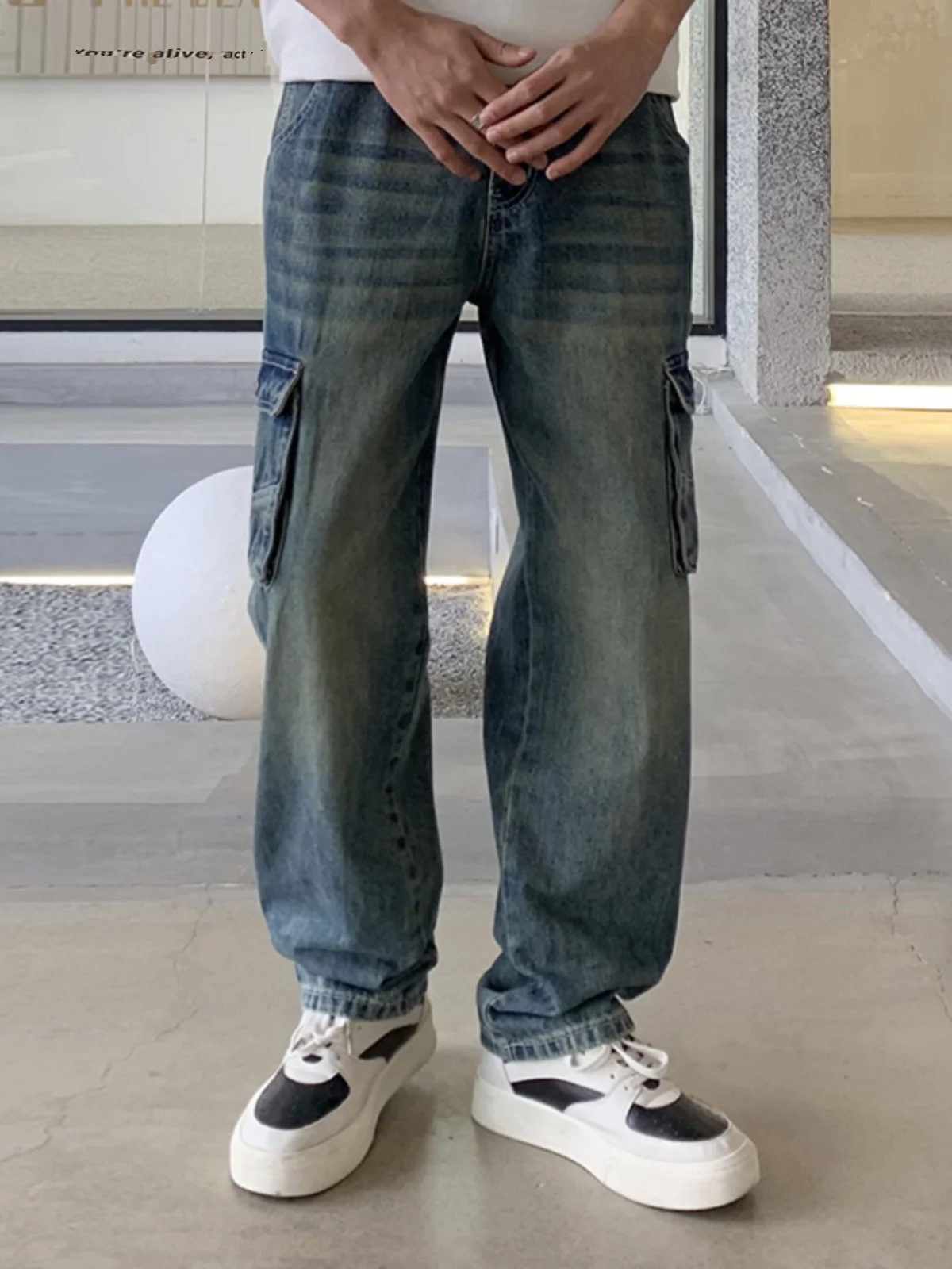 

Мужские джинсы в американском ретро-стиле, прямые, свободные, больших размеров, модные рабочие брюки для мотоциклистов, длинные брюки, осенняя повседневная одежда