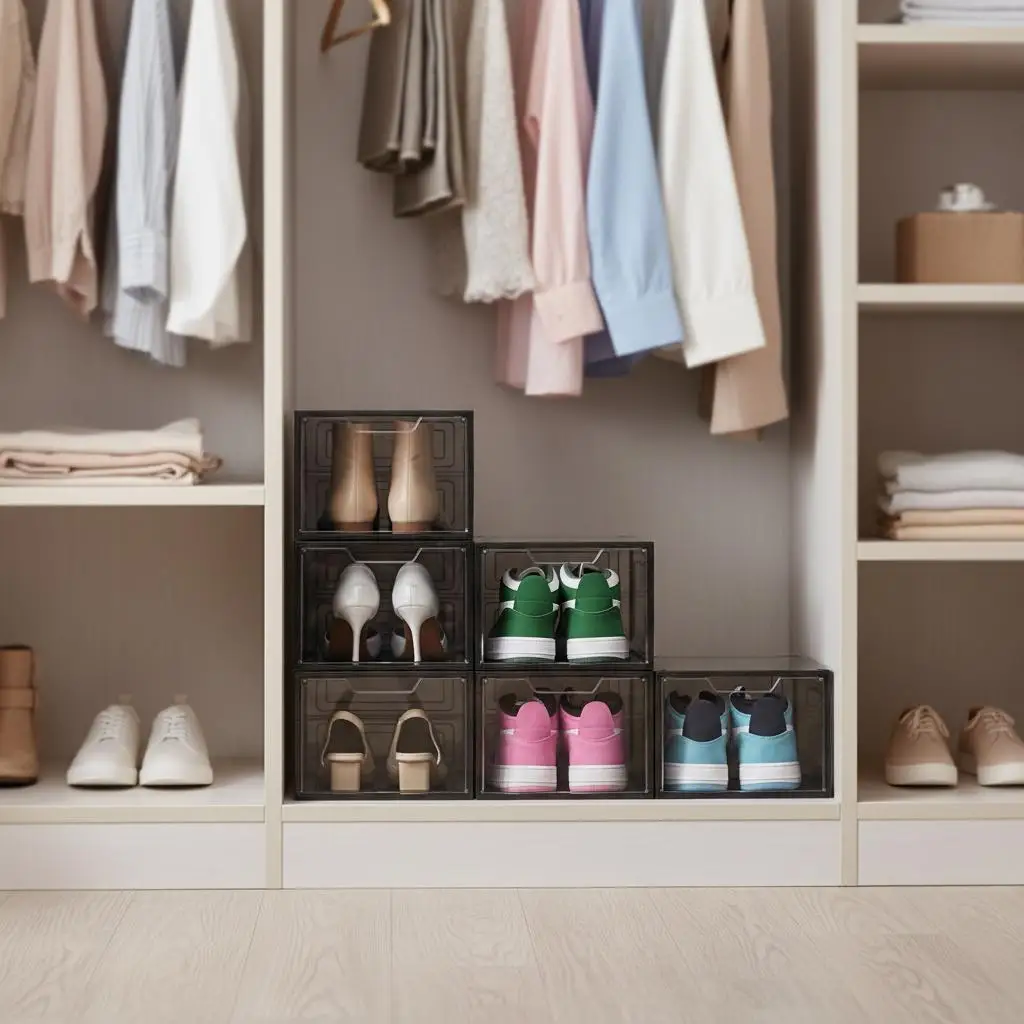 

Складные демонстрационные витрины для обуви 14x11x9 дюймов для спальни, гардеробной, общежития, с магнитной застежкой, прозрачными панелями, усиленные.