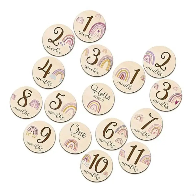 دعائم صور خشبية إبداعية لوحة مستديرة مع حيوانات وأرقام لطيفة تلتقط ذكريات السنة الأولى للطفل مجموعة واحدة