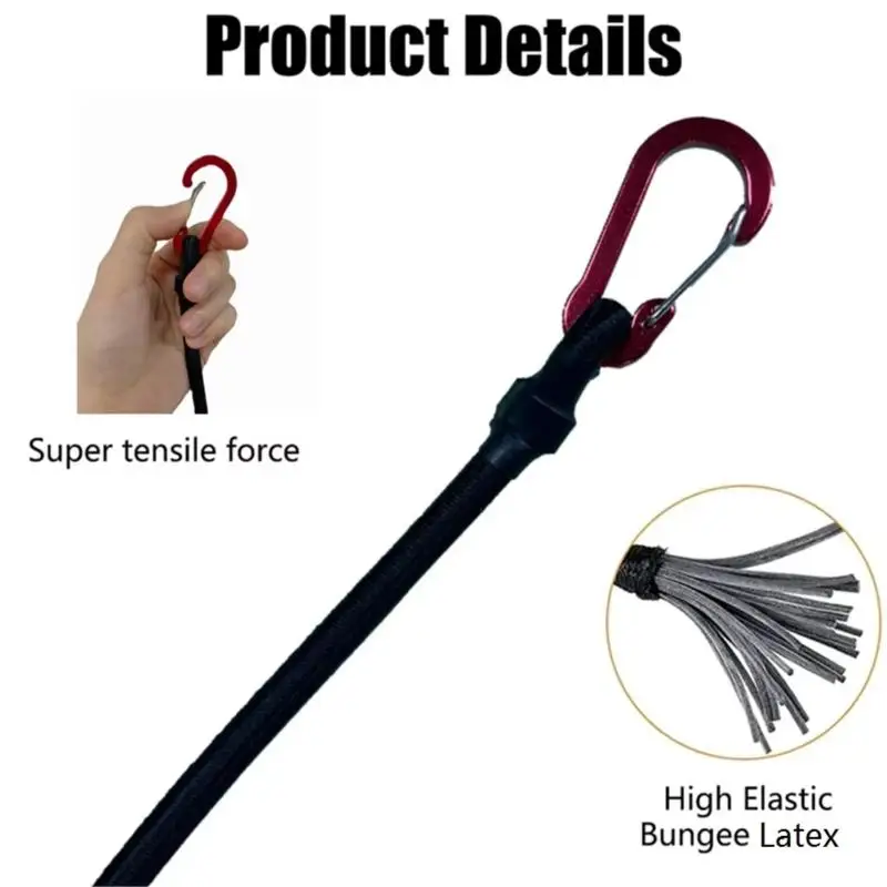 1Pcs Kayak Cycling Luggage Packing Ropes Heavy Duty Bungee Cord Elastic Tie Strap String Carabiner Hooks Camping Accessories