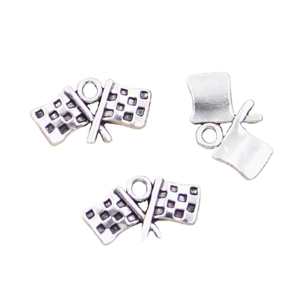 15pcs Charms Racing Flag 13x22mm Antique Silver Color Pendants Making DIY Handmade Tibetan Finding Jewelry