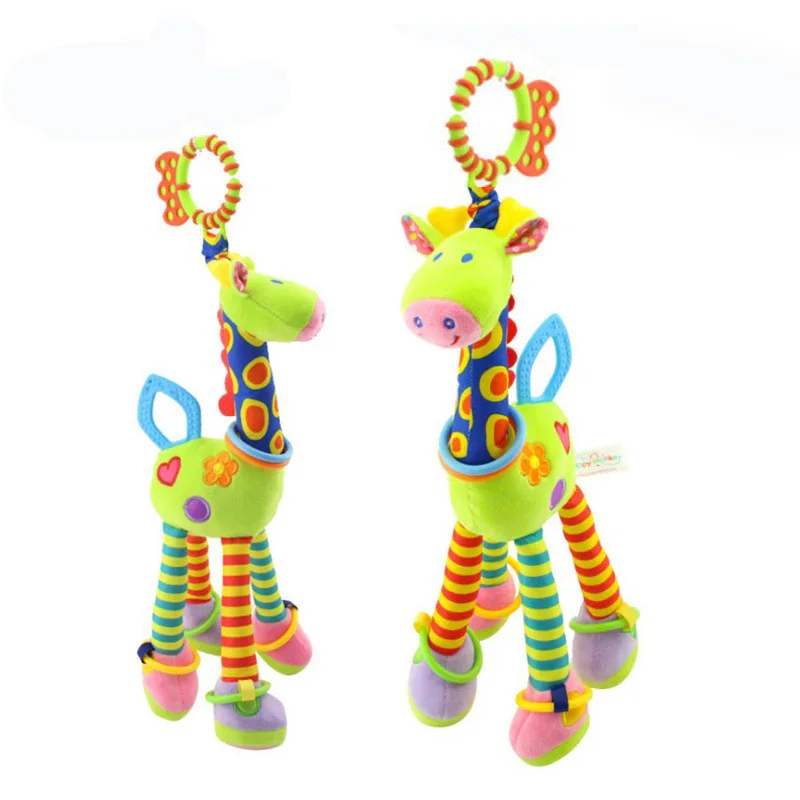Zachte Giraffe Dierenhandbellen Rammelaars Pluche Baby Peuter Autobed Hangend Speelgoed Baby Vroege Onderwijs Ontwikkeling Handvat Speelgoed