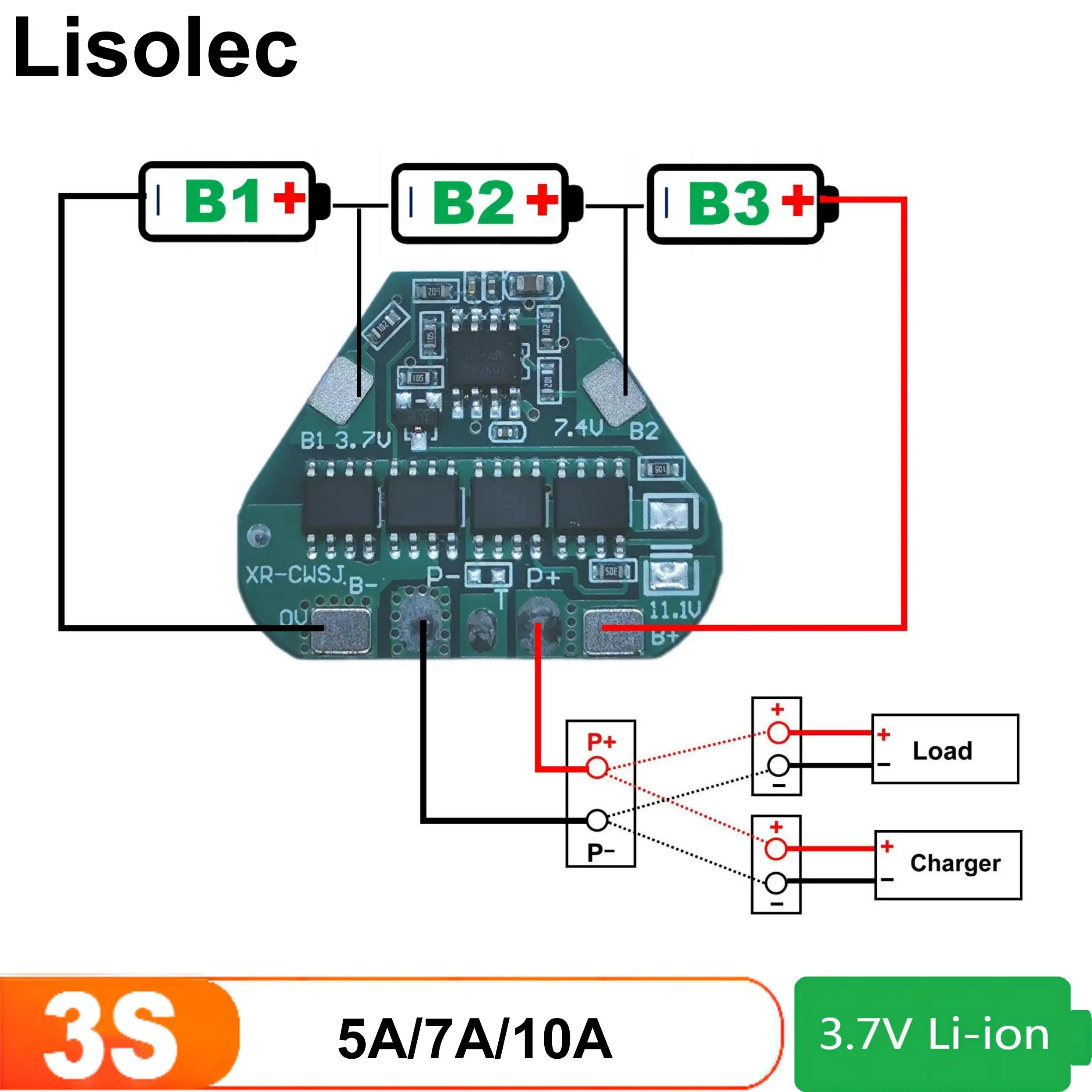 Placa de carga Bms 3s, placa de protección de batería de litio 18650 Lipo, módulo de carga para herramienta de Motor de taladro, 12V, 5A, 10A, 20A, 30A