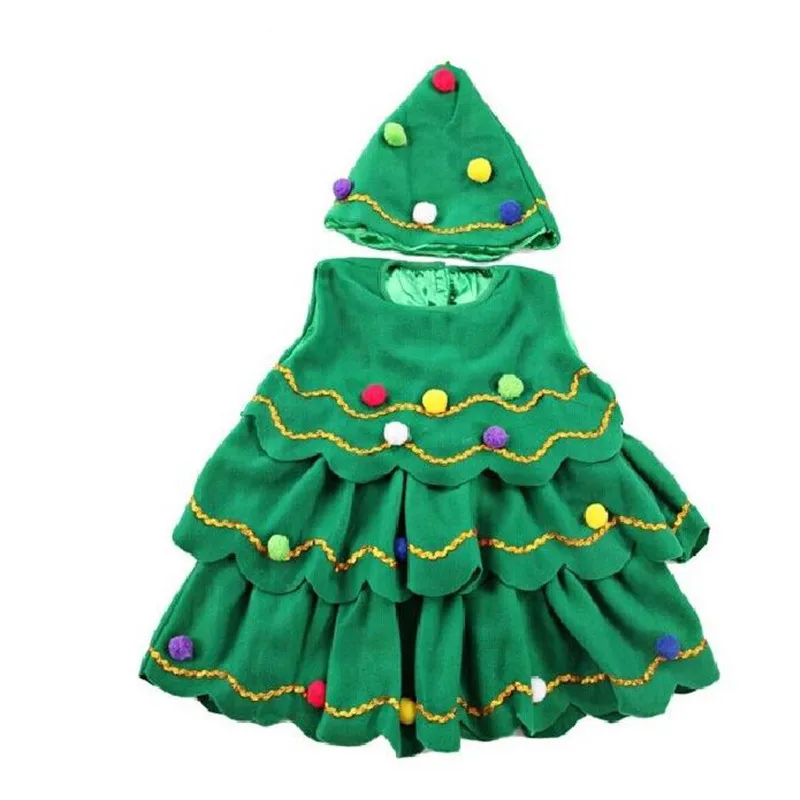 Crianças do bebê menina árvore de natal cosplay halloween traje leeveless vestido dos desenhos animados crianças festa cosplay traje para crianças