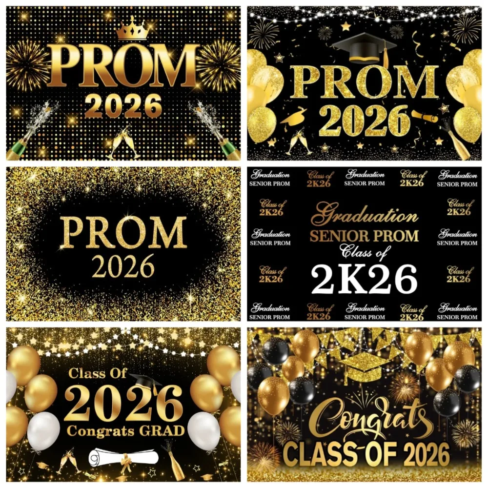 

Golden Sparkling Bachelor's Hat Balloon Graduation Celebration Backdrop Cloth, Graduation Party Decoration Photography Backdrop
