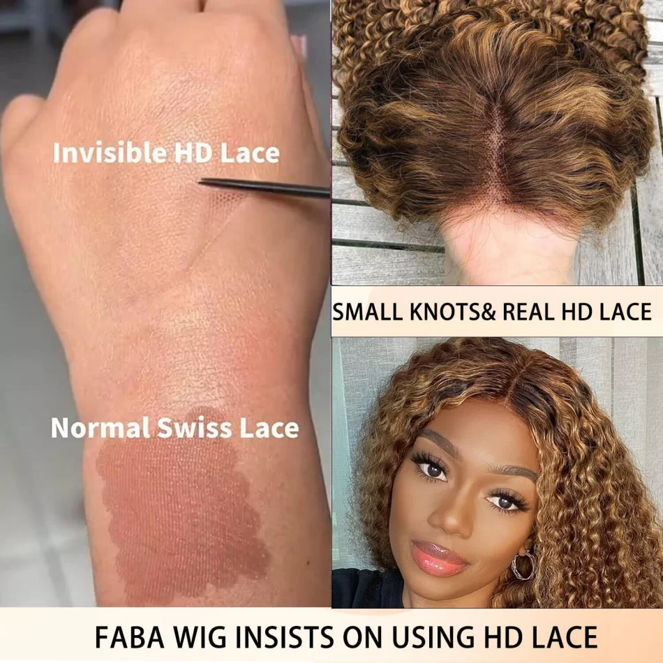 Highlight Honey Blonde Wear And Go Glueless Bob Wig Human Hair Curly Deep Wave Ombre Brown 5X5 Hd Lace Closure Wig 250 Density view 6