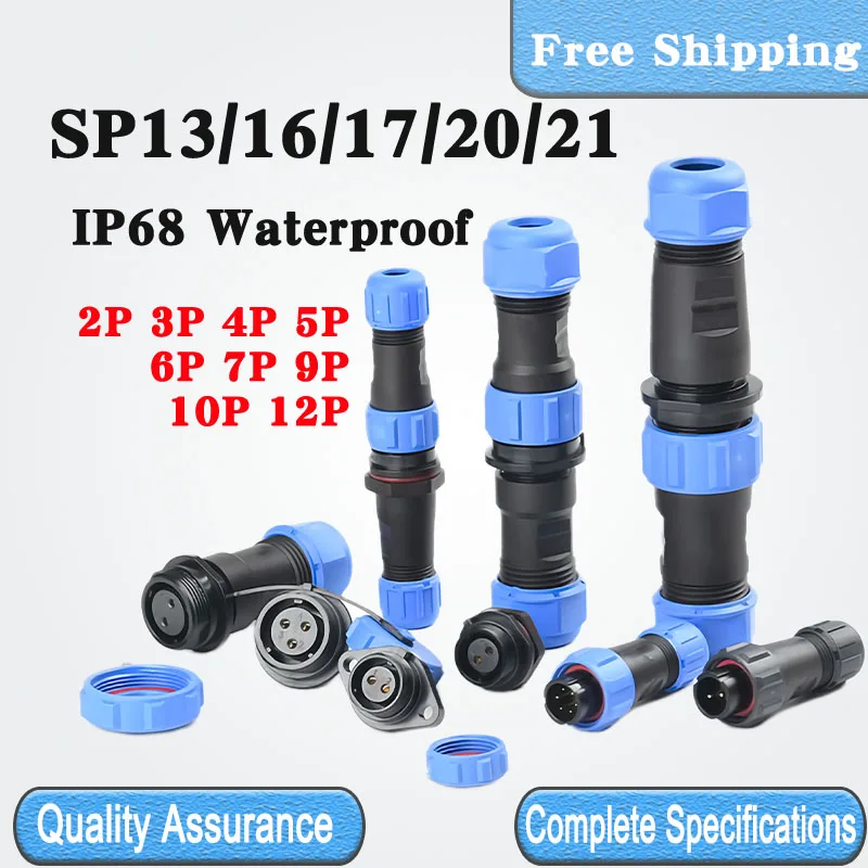 

5/10/100Sets SP13/16/17/20/21 IP68 Waterproof Circular Connector 2-12Pin Male Female Plug Socket for Electrical Cable Wiring