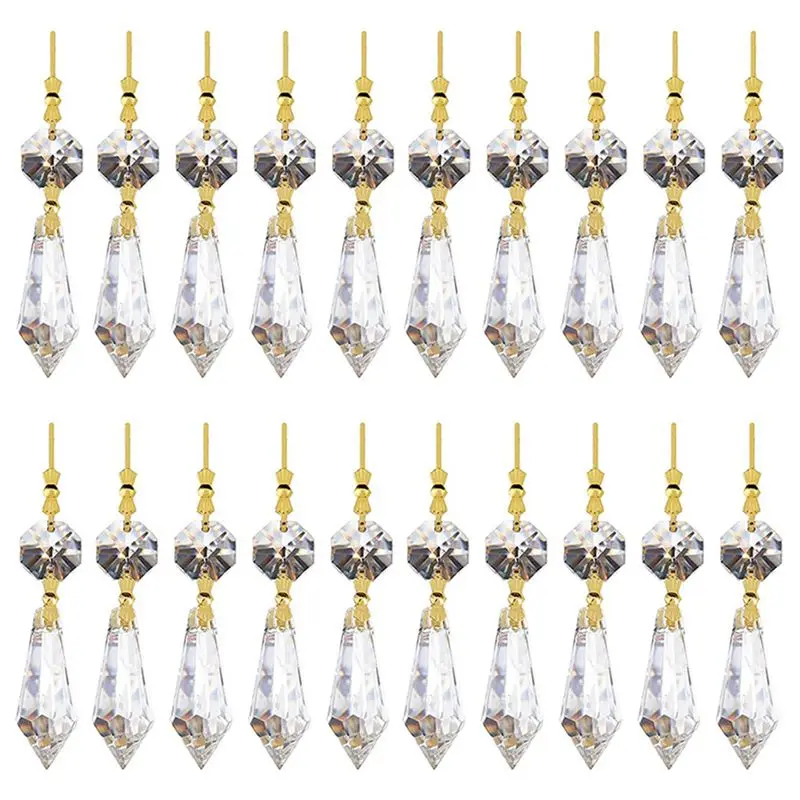 

PORK-100PCS DIY Transparent Teardrop Chandelier Pendant Parts Beads, Chandelier Hanging Decoration