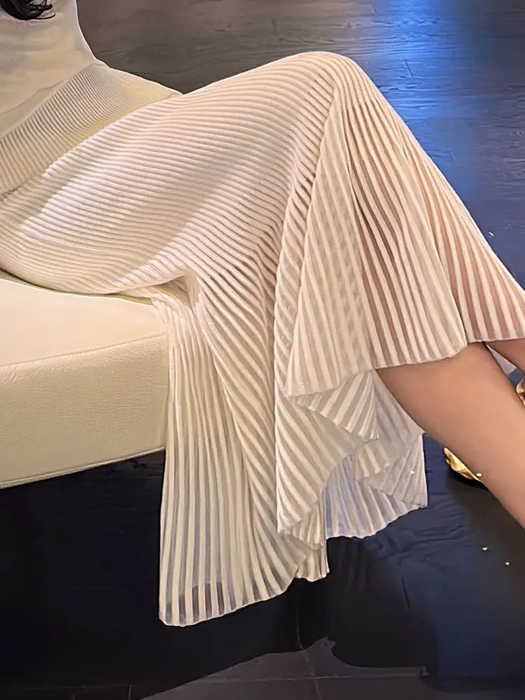 

Юбка YANGXIAOJING с высокой талией, шерстяная, плиссированная, драпированная, облегающая, осенне-зимняя, новая, белая