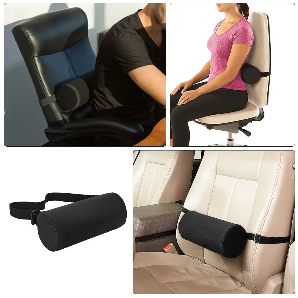 Cylindrical Lumbar Pillow Memory Foam Adjustable Height Angle for Driving Car Office Chair Home Back Neck Support