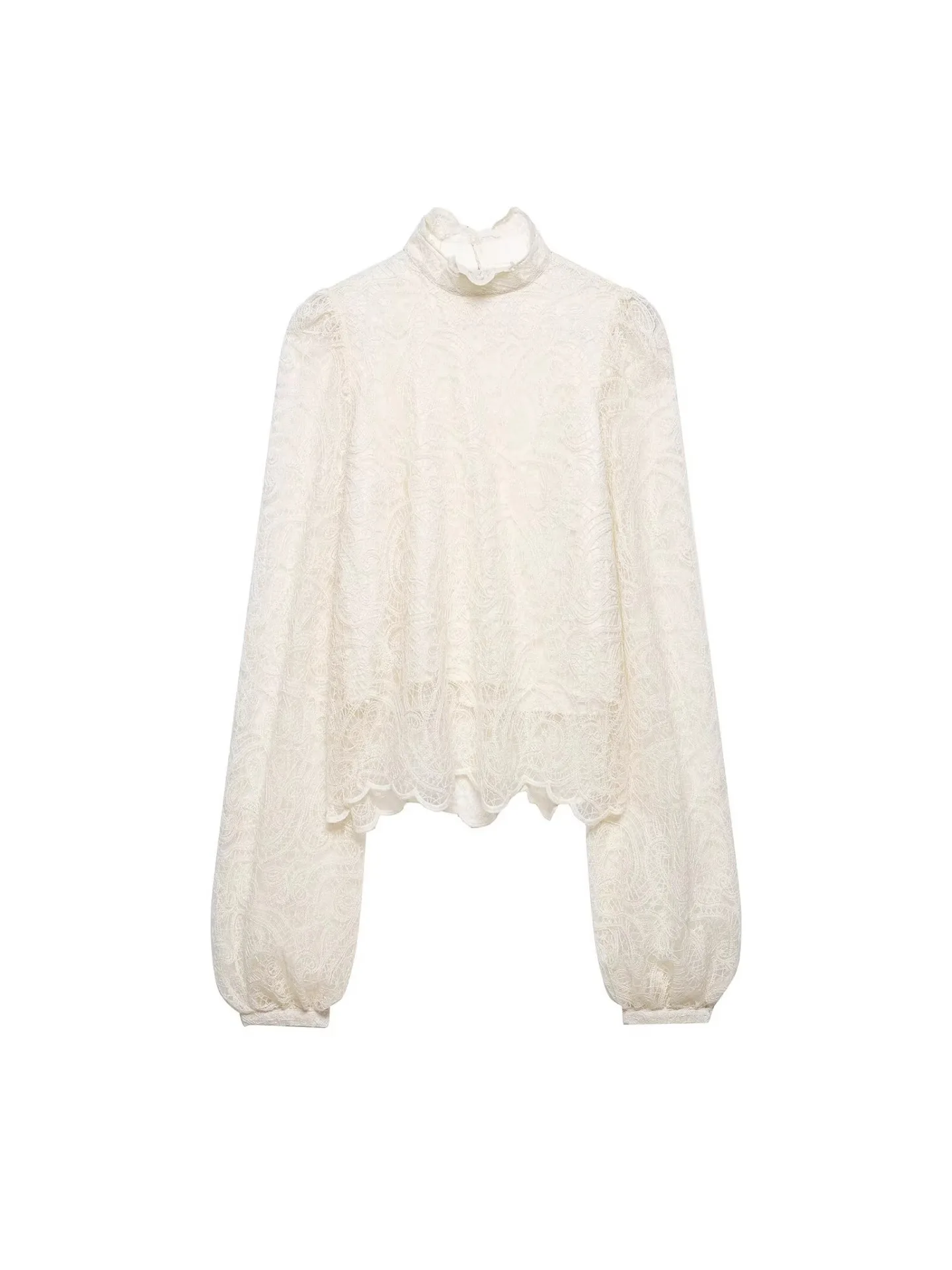Withered New Women's Lace Patchwork Bubble Sleeve Long Sleeved Shirt+mini Skirt Set