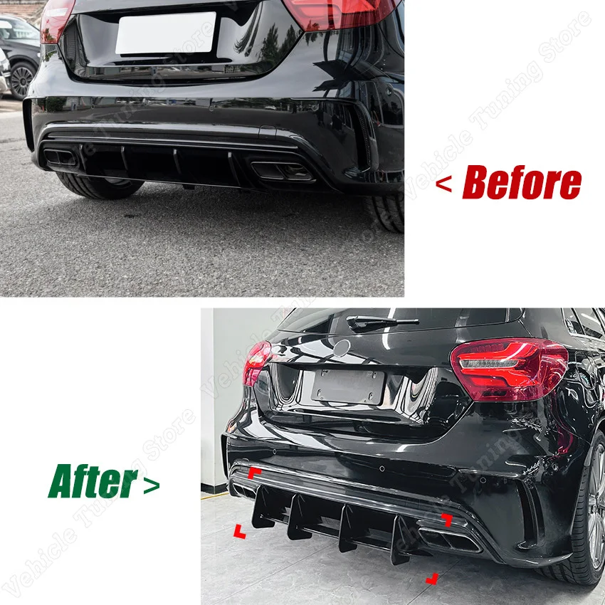 Car Rear Bumper Lip Spoiler Diffuser Splitter Body Exterior Modification For Mercedes Benz A Class W176 A45 AMG 2013-2018