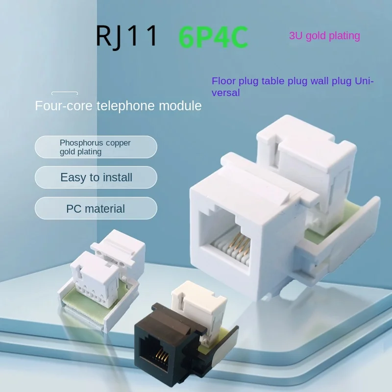 

10 RJ11 CAT3 адаптеры для телефонной розетки модель 110 IDC 6P4C разъем модульные клеммы, черно-белые