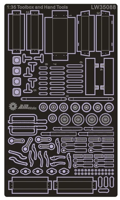 AM-WORKS LW35088 1/35 Scale Mechanic's Toolbox & Tools Connectionless PE - Upgrade Detail Set