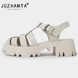 JOZHAMTA Size 34-40 Women Sandals Real Leather Fasion High Heels Summer Shoes Woman 2023 Trend Rome T-Strap Platform Sandal