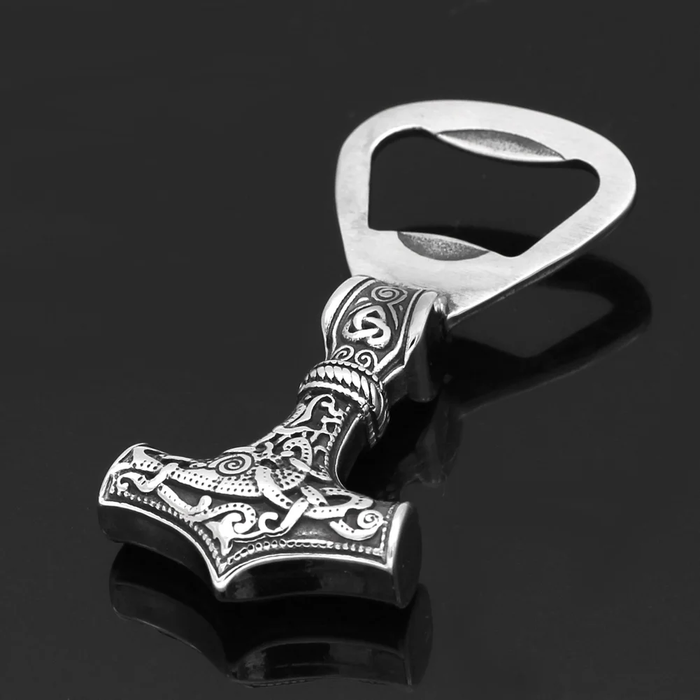 Fashion Vintage Nordic Viking Thor's Hammer Bottle Opener Punk Stainless Steel Scandinavian Corkscrew Tool Gifts