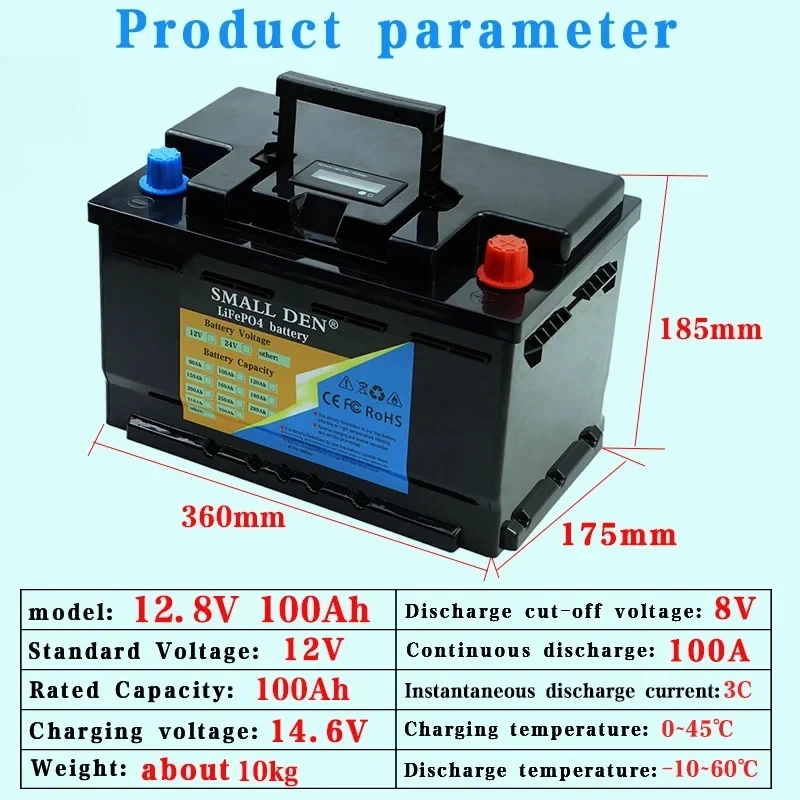 12V 100Ah Lifepo4 Lithium Iron Cranking Bateria High Safety 12V Starting Battery  12.8V RV Campers Golf Cart + 14.6V 10A Charger