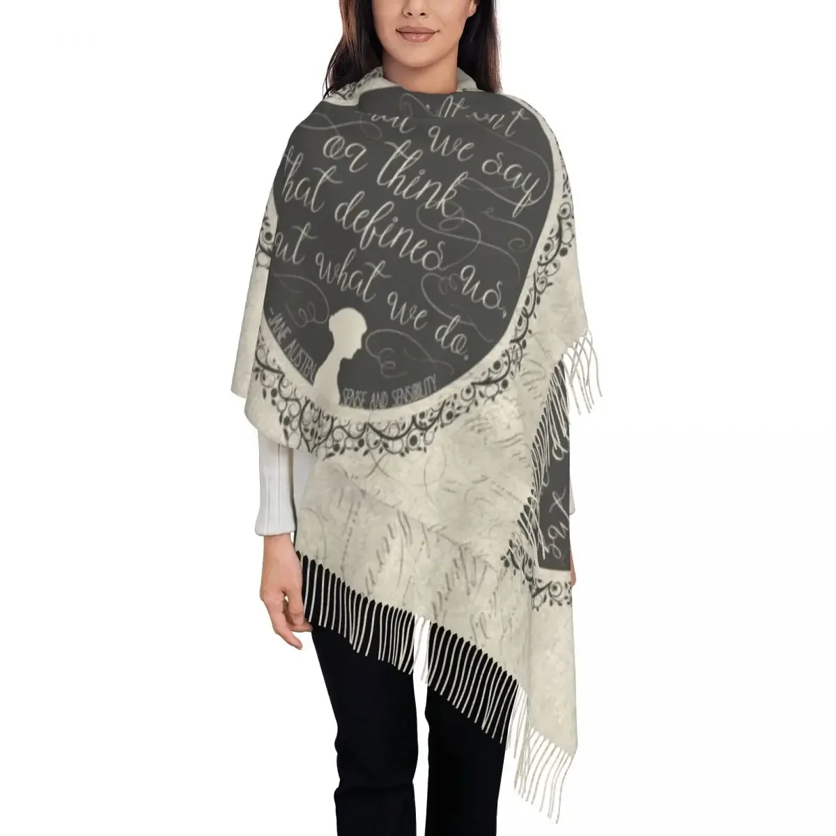 Custom Print Sense And Sensibility Quote Scarf Women Men Winter Warm Scarves Jane Austen Shawls Wraps