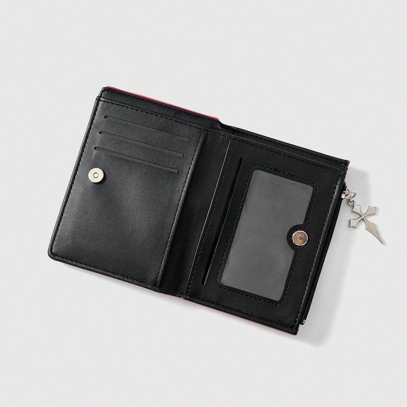 Gothic Red Unisex Wallet, Punk Cross Pattern Design, Zipper Coin Purse & Fashion Card Holder for Casual Daily Use