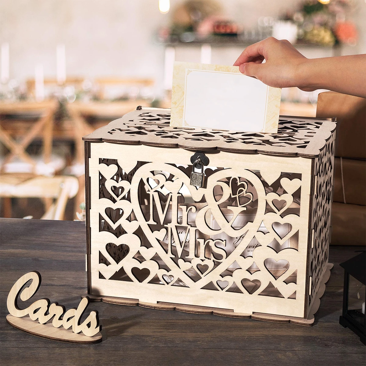 DIY Wooden Wedding Card Box Wooden Hollow Box Floral Pattern Creative Check in Box Wedding Party Supplies Birthday Party Favors