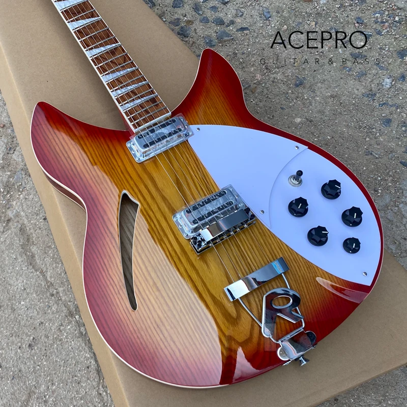 Ash Body 360 Electric Guitar Cherry Sunburst Semi Hollow Body, R Shaped Tailpiece, 6 String Guitarra, Rosewood Fingerboard