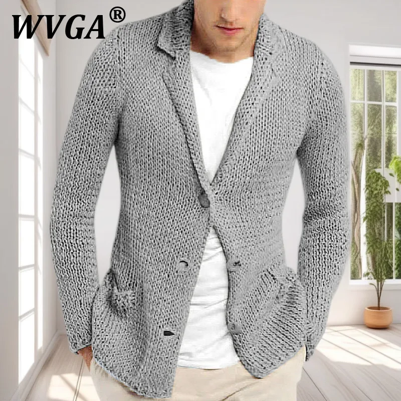 

WVGA Осенне-зимняя новая мужская вязаная куртка с длинными рукавами, модный дизайн, нишевый шикарный повседневный костюм, кардиган с воротником, свитер W11660