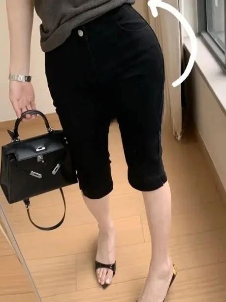

High Waist Capri Jeans Women's Elastic Butt Lifting Black Fashionable Slimming Six Parts Spring Summer High Waist Version