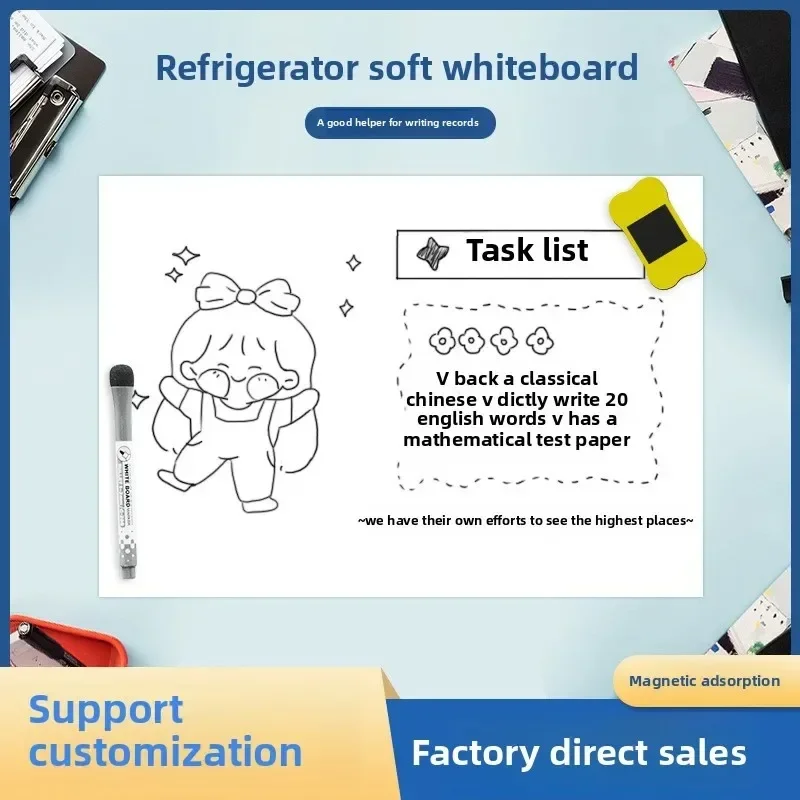 A3A4 Magnetic Refrigerator Sticker Small Whiteboard Erasable Pet Home Office Message Writing Board Magnetic Soft Whiteboard