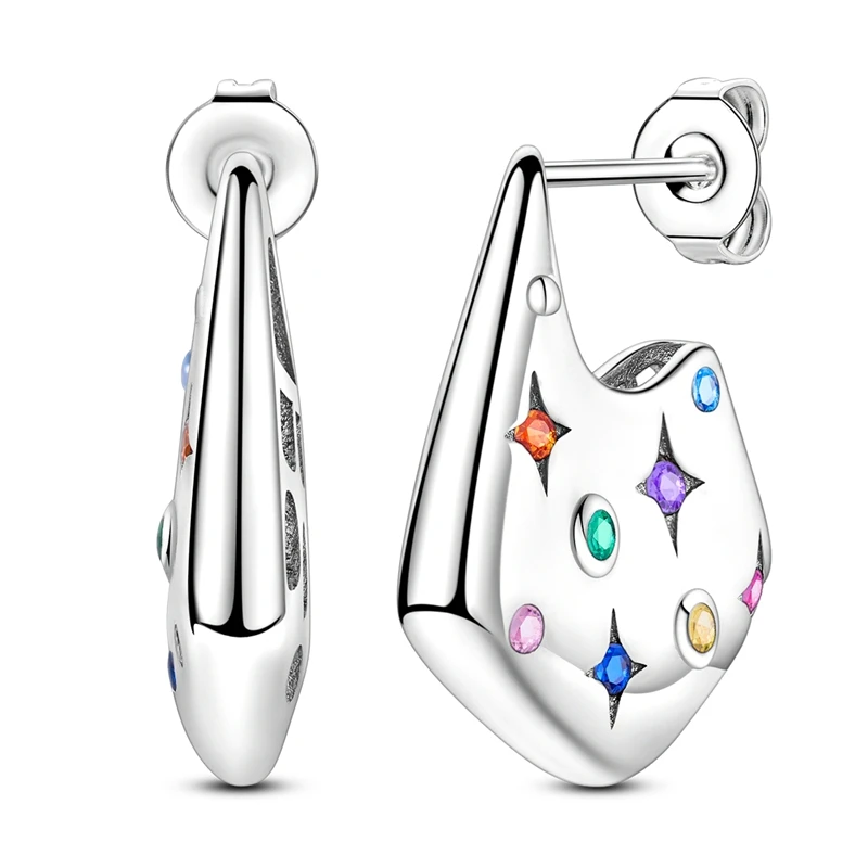 Bunte Zirkonium-Creolen aus 925er-Sterlingsilber, Pavé-Sterne-Form, Ohrring für Frauen, Hochzeit, Verlobung, Schmuck, Geschenk – Detail 6