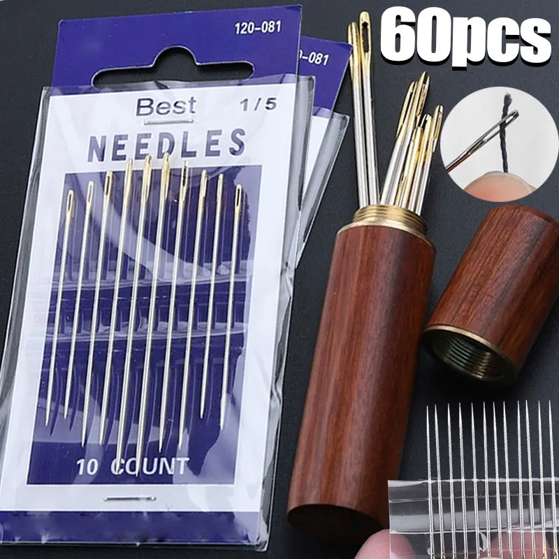 60/12PCS New Blind Needle Elderly Needle-side Hole Hand Household Sewing Stainless Steel Sewing Needless Threading Diy Jewelry