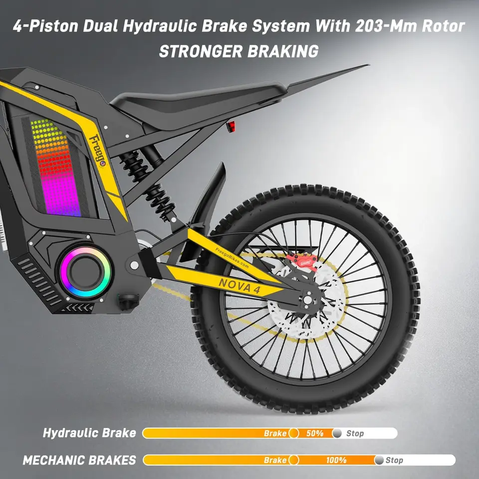 Freego N4 Mid-Drive Electric Dirt Bike 60V 30Ah 6000W Peak 45 MPH Hydraulic Brake Off-Road Ebike All-Terrain Electric Bicycle image 5
