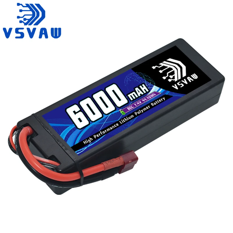 VSVAW 2S 6000mAh Lipo Battery for RC Car 7.4V 80C Hardcase with XT60 Plug for FPV Drone Buggy Truggy Racing Hobby RC Model Parts