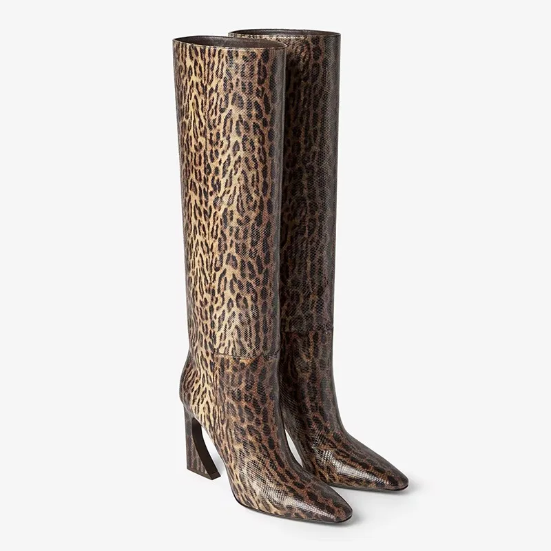 

Women's Patent Leather Knee High Boots Fashionable Pointed Toe Block Heel Boots Bold and Glamorous Footwear for Party Night Out