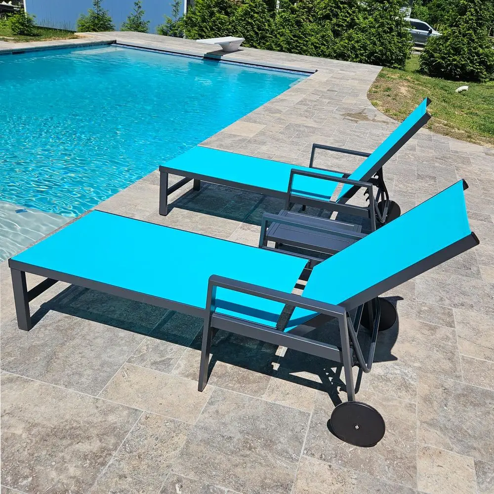 

Outdoor Chaise Lounge with Wheels and Armrests Aluminum Pool Lounge Chairs Set of 2 Patio Chaise Lounge with 5 Position Recline