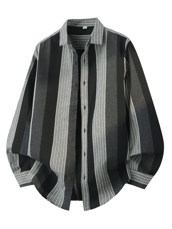 

Slimming Striped Men's irt Loose Fit Faionable Streetwear Knitted Cotton Stand Fit Ciwalk Casual Long Sve Button up