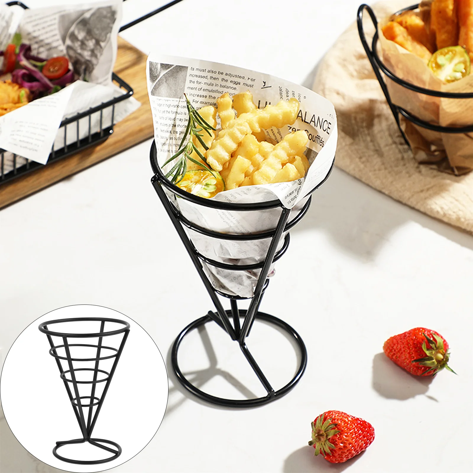 

1Pcs French Fries Rack Snack Wire Basket Holder Tapered Iron Cone Design for Fried Foods Quick Service Kitchen Tool