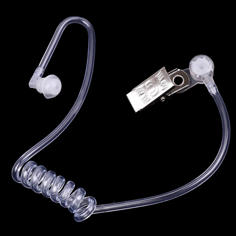 Universal Replacement Transparent Coil Acoustic Air Tube Earplug With Metal Clip For TwoWay Radio Walkie Talkie Earpiece Headset
