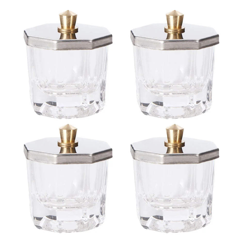 4 Pcs Nail Octagonal Cup Manicure Powder Dish Bowl Stainless Steel