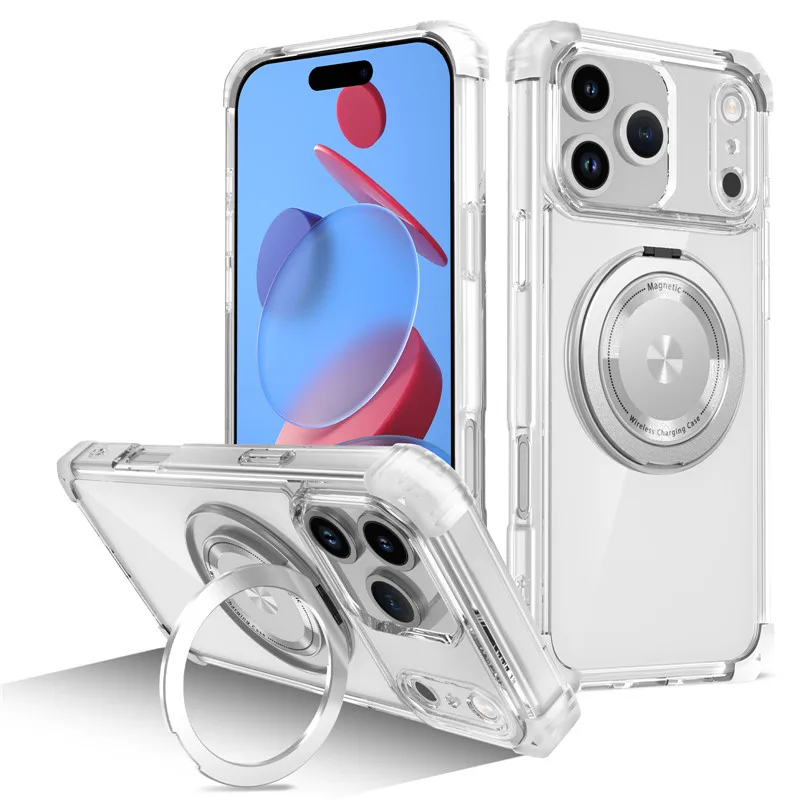 Luxus Magnetische Drahtlose Ladung Für Magsafe Fall für iphone 17 Pro Max iphone 17 Air 5G Transparent Stoßfest ring Halter Abdeckung