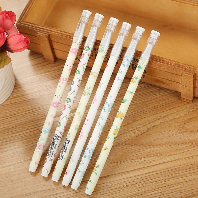 

4PCS Small Fresh Floral Gel Pens Black Ink 0.5mm Quick drying Ballpoint Pen writing tool School Office Stationery Supplies