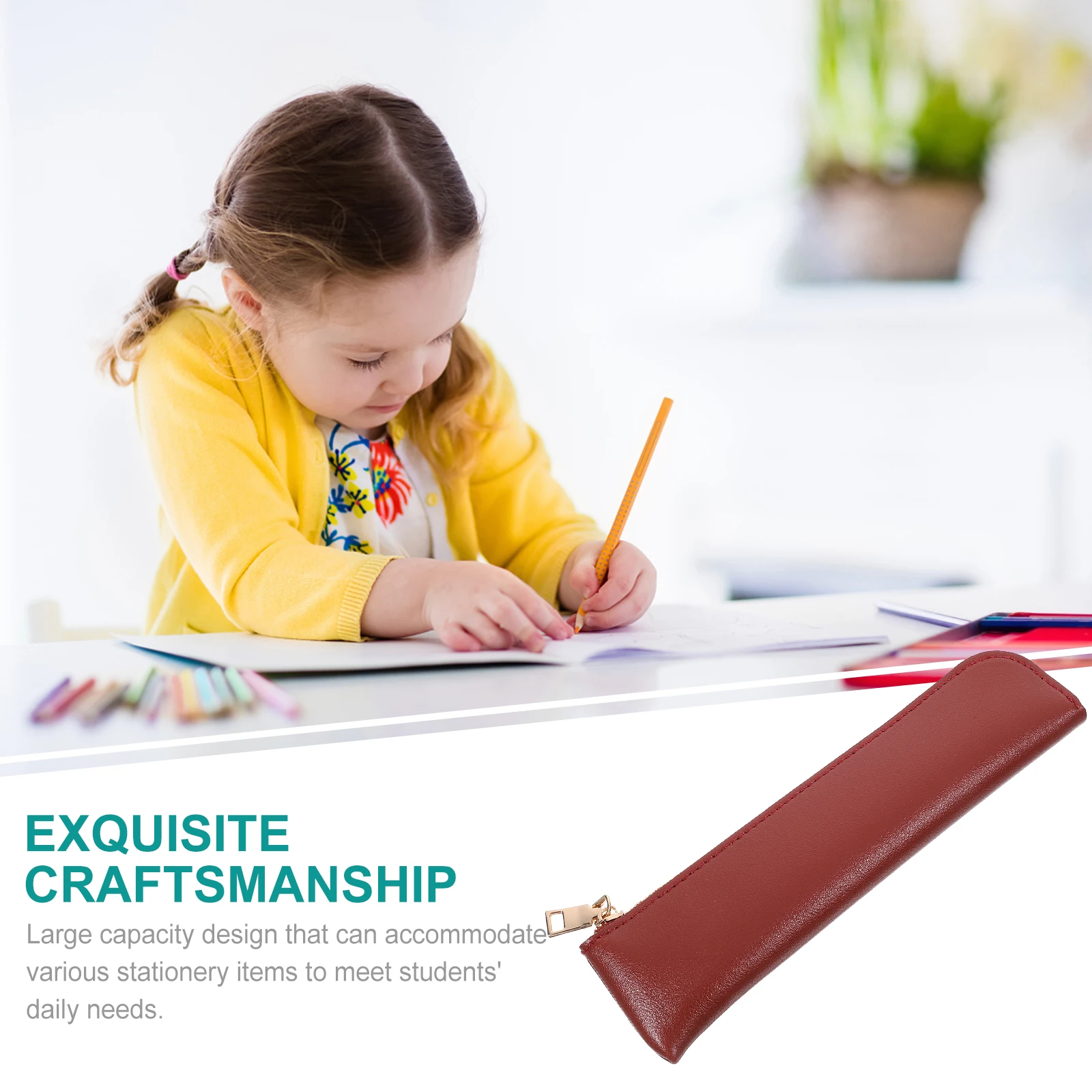 

Pencil Case and Aesthetics Multi-function Pouch Korean Version Marker Storage Bag with Zipper Brown Organized Student