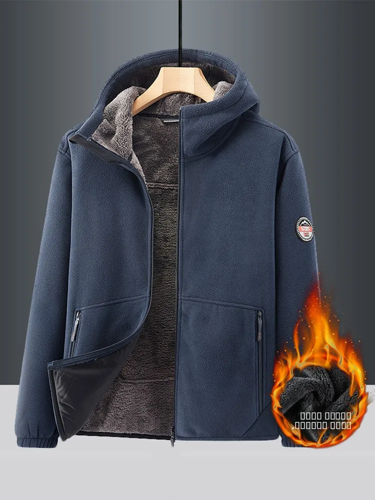 

Thiened Fce Jaet Men's Casual Hooded Sweatirt Warm Windproof Autumn Winter Leisure Fce Lined Outerwear Coat