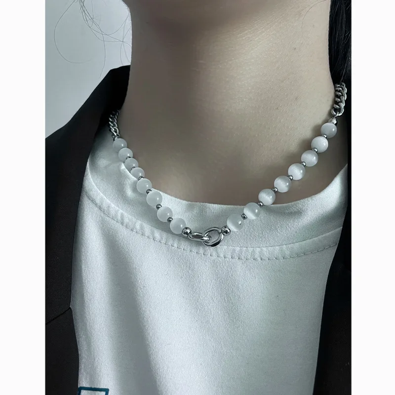 

10 шт., браслет из нержавеющей стали с натуральным камнем «кошачий глаз», ожерелье, комплект, праздничный сувенир, модные аксессуары для женщин