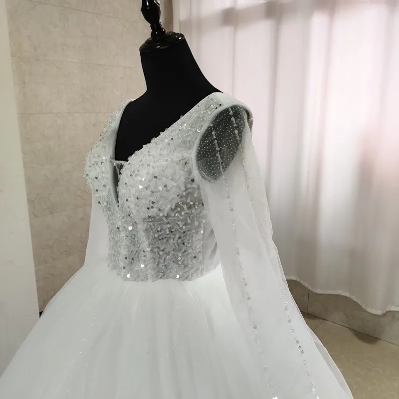 Vlnuo nisa vestido de noiva com decote em v manga cheia glitter vestido de casamento 2022 nova a linha marfim laço romântico noiva boho vestido de noiva