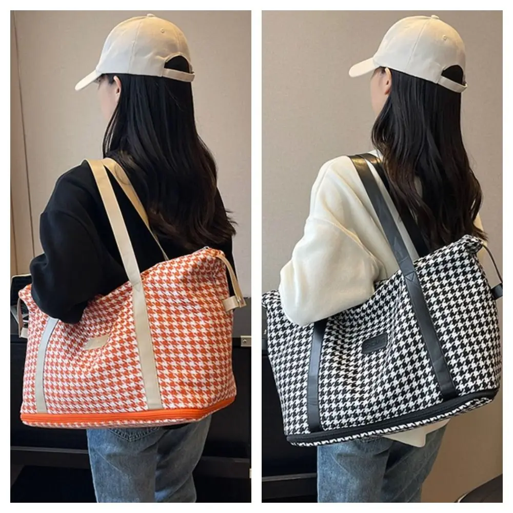 Double-Layer Plaid Travel Luggage Handbag Oxford Cloth Grid Stripe Fitness Yoga Gym Tote Bags Duffle Bag Dry Wet Separation