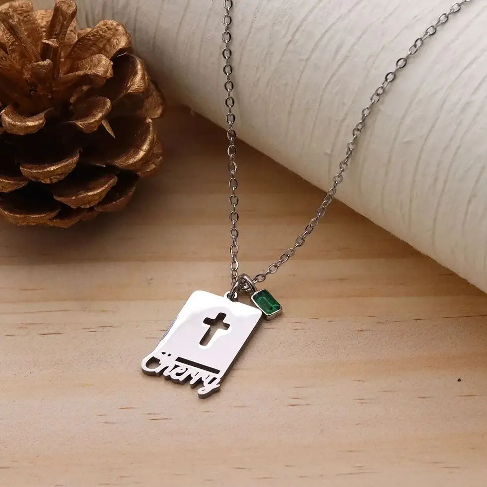 Chandler Custom Name Cross Holy Bible Verse Prayer Necklace for Women Men Stainless Steel Catholic Religious Chain Jewelry